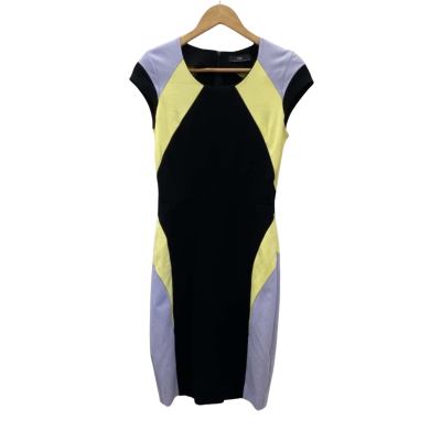 Cue Womens  Size 8 Short Sleeve Dress  Black  / Grey / Yellow 
