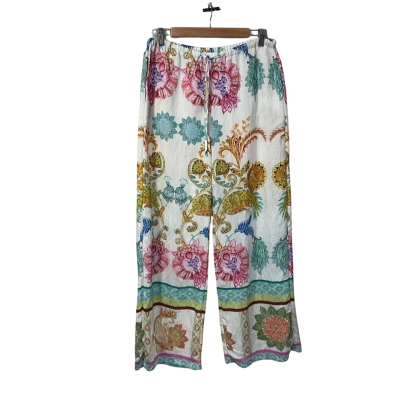 Bella Boheme Womens Size 12 / L White / Multicoloured Floral Wide Leg Pants 