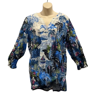 Blue Illusion Womens  Size 3L Blouse Blue / Multicoloured / Pattern 