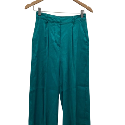 Preview Womens  Size 6 LINEN BLEND Wide Leg Pants Emerald Green 
