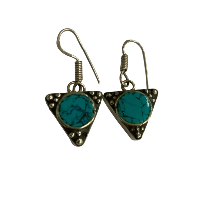  Womens Stirling silver/ turquoise 2cm triangle Earrings 