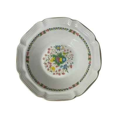 Hankook Ivory Ironstone Floral Pattern Scalloped Edge Serving Bowl