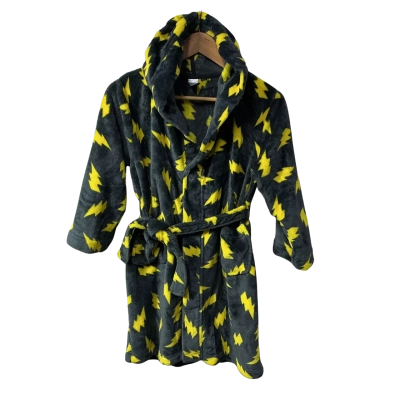 Boys Size 8 Dark Grey / Yellow Lightning Bolt Hooded Dressing Gown