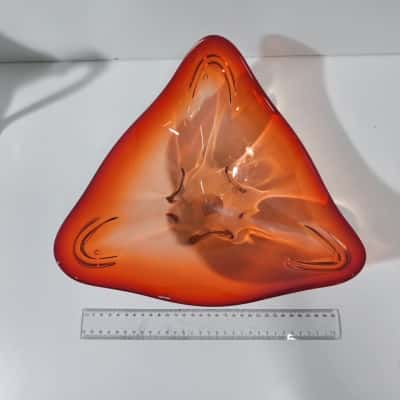 Vintage Mid-Century Amberina Glass Tri-Corner Dish / Bowl