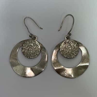 925 Stamped Silver Circle Drop Earrings