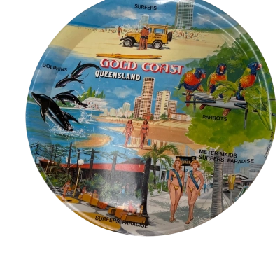 Vintage Metal Souvenir Trays x 2.  Gold Coast, Queensland 