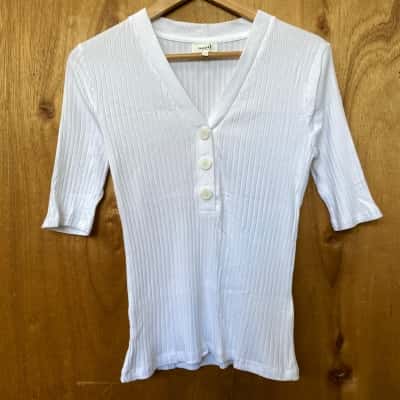 Seed Heritage White Ribbed V-Neck Top Size XS  