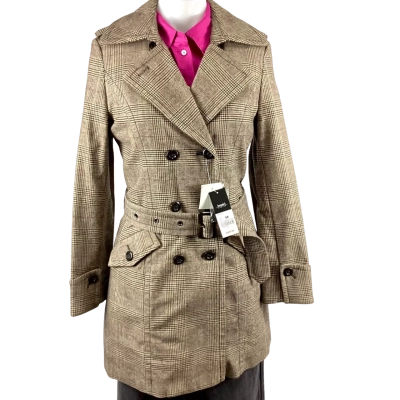 Bossini Ladies Plaid Trench Coat - Brown Size M