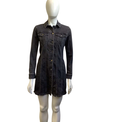 Witchery Womens  Size 8 Mini Shirt Denim Dress Black Wash 