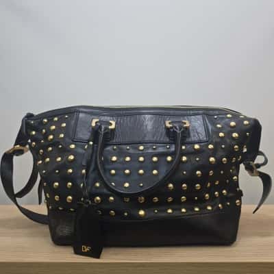 Diane von Furstenberg Drew Satchel – Black with Gold Studs