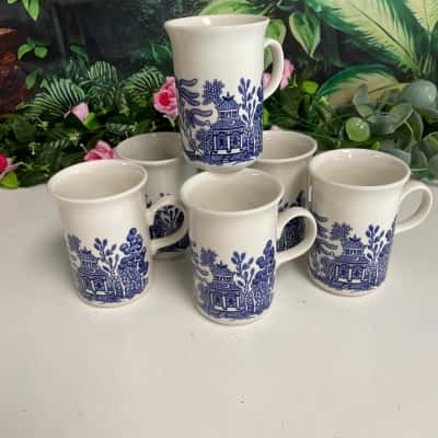 Vintage Blue Willow Coffee /Tea Mugs x6