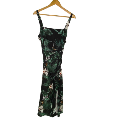 Dotti Womens  Size 14 Midi Dress Black  / Floral / Green 
