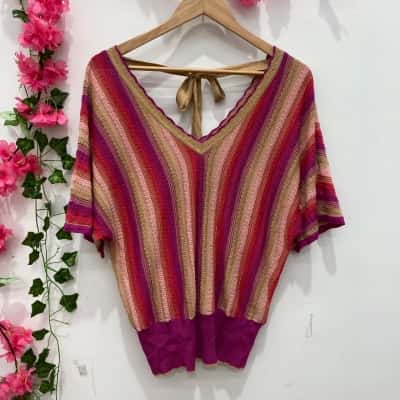 Love & Roses Womens Short Sleeve V-Neck Top Size 12 Gold / Pink  / Purple 