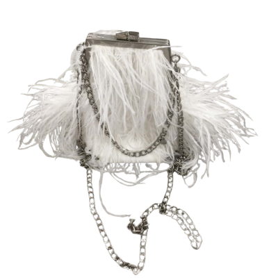 Olga Berg Womens Handbag White Ostrich Feather Shoulder Bag SMALL STAIN UNDERNEATH.  SHWP