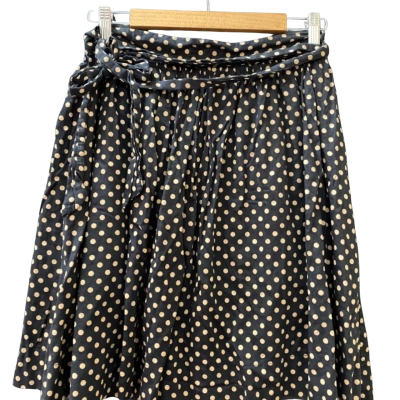 Princess Highway Size 12 A-Line Skirt Black With Beige Polka Dots