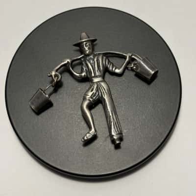  Vtg. Unique Sterling Silver Figural Brooch from Mexico depicting an aguador (a water carrier)