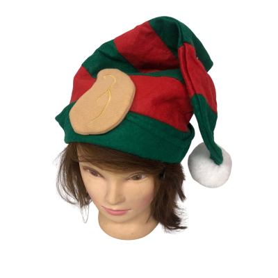 Christmas Felt Elf Hat Red/Green Stripes with Ears - NEW