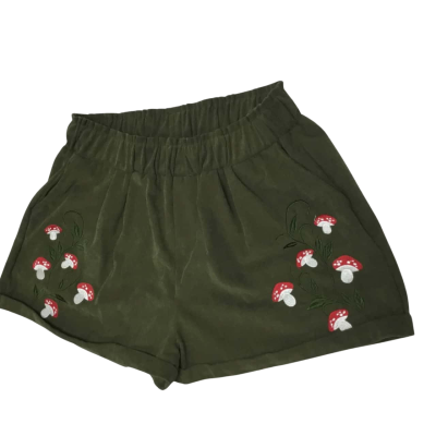  Women's Size XXL Green Corduroy Mushroom Shorts