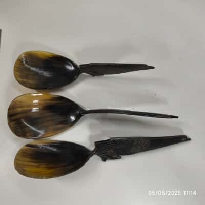 Trio Vintage Chinese Carved Rice Spoons with Bird Handles As Is 