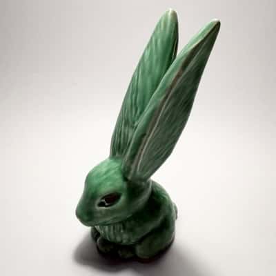 Vtg. Rare Collectable Sylvac Pale Green ceramic long eared rabbit figurine, 1930’s -model number 1298 “Harry the Hare”