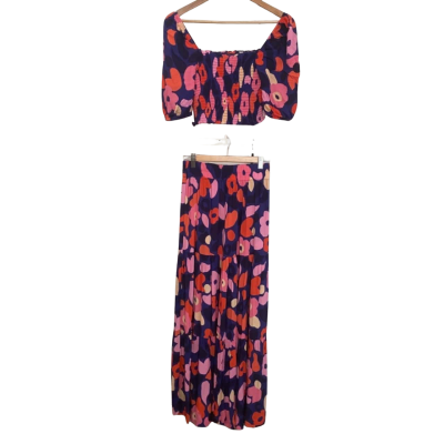 Mister Zimi Womens  Size 10 Elastic Top and Maxi Skirt Floral / Navy Blue / Pink  / Red 
