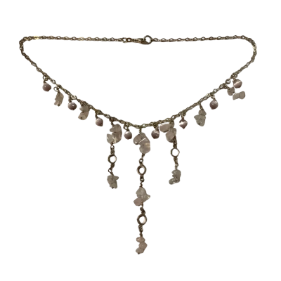 SS 925 Chain with Rough Cut Pink Crystal Necklace