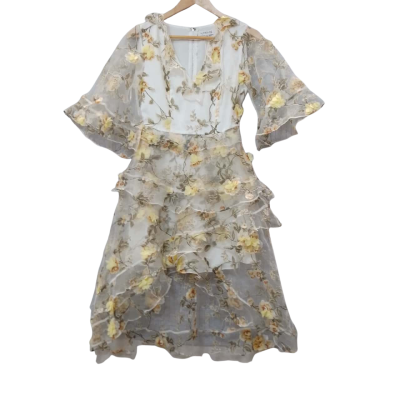 Alpha-Be Women's Size 8 Yellow Floral Dress 