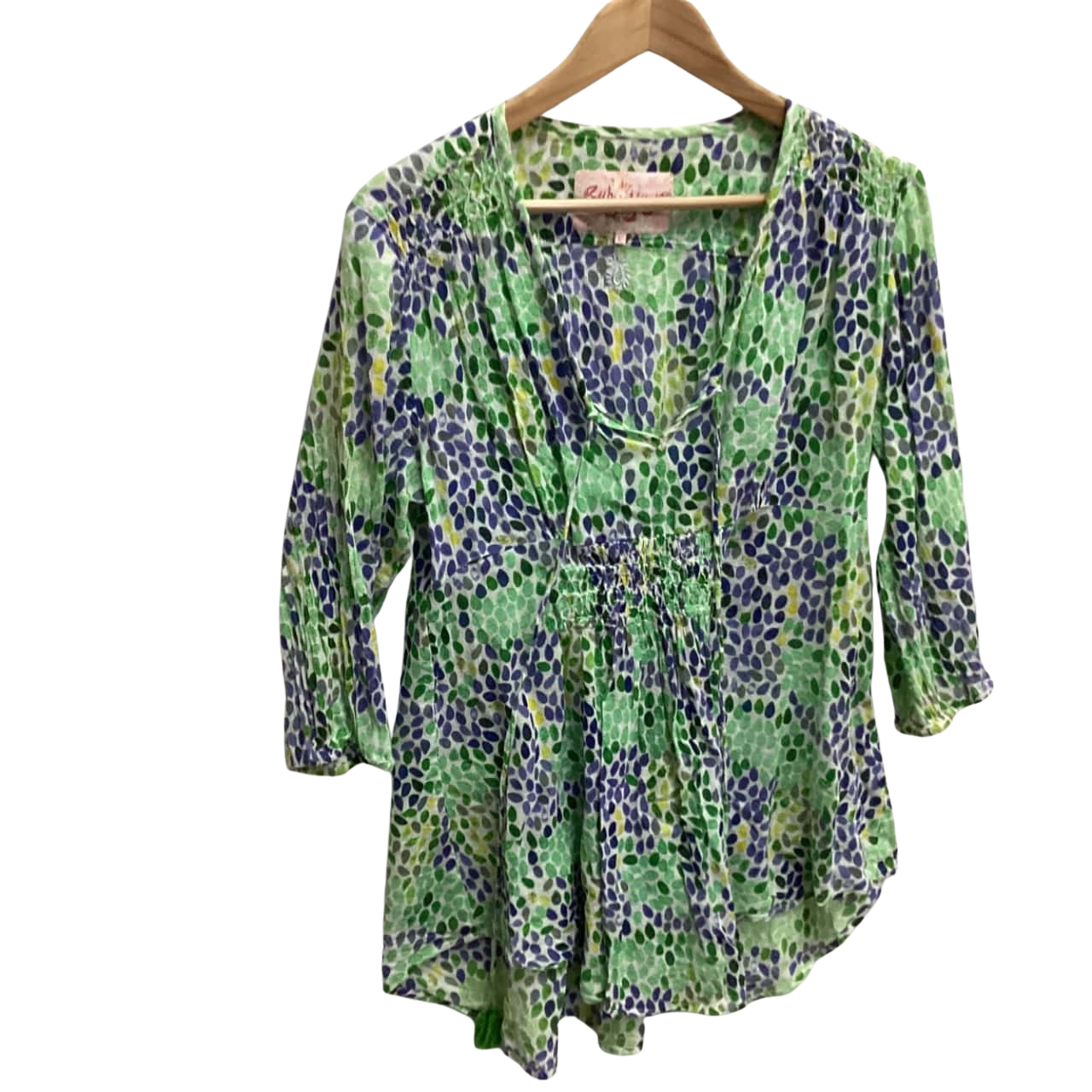 Ruby Yaya Womens Size L 3/4 Sleeve Shirt Blue / Green boho [D](s)