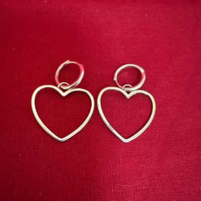  Women's 925 Silver Open Heart Drop Earrings 