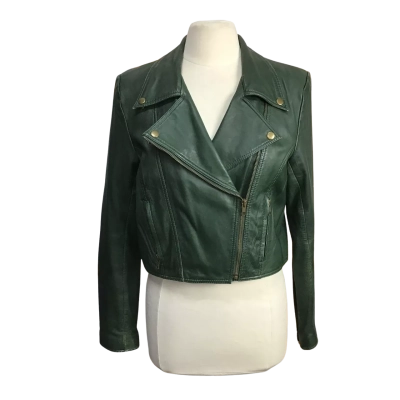 Princess Highway Womens  Size 14 Green Leather Crop Jacket
