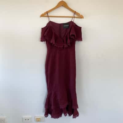 Nicholas Burgundy Bandage Off Shoulder Midi Dress Size 4 