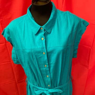 Rockmans Womens  Size 20 Shirt Dress Turquoise Blue Linen/Viscose RRP: $89.99