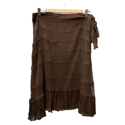 Endless Womens  Size 12 Midi Skirt / Ruffled Hemline Skirt Brown 