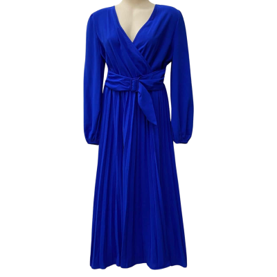  Women's Long-Sleeve Pleated Maxi Dress in Royal Blue 