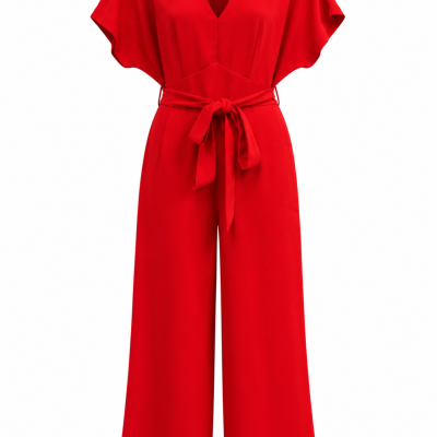 Sambara Red Belted V-Neck Jumpsuit – Size 10