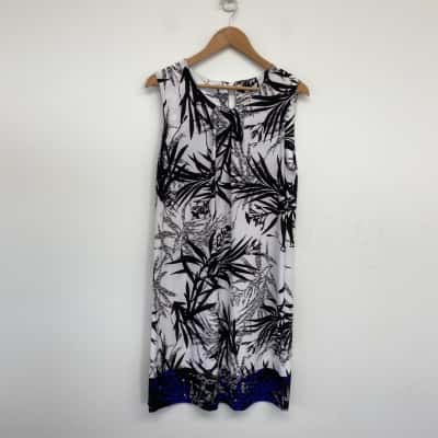 Rockmans Black White Sleeveless Leaf Print Dress Size L 