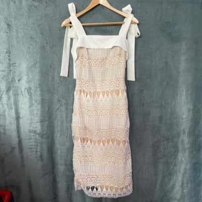 Keepsake the Label Womens Sleeveless Dress Beige / White Size S 