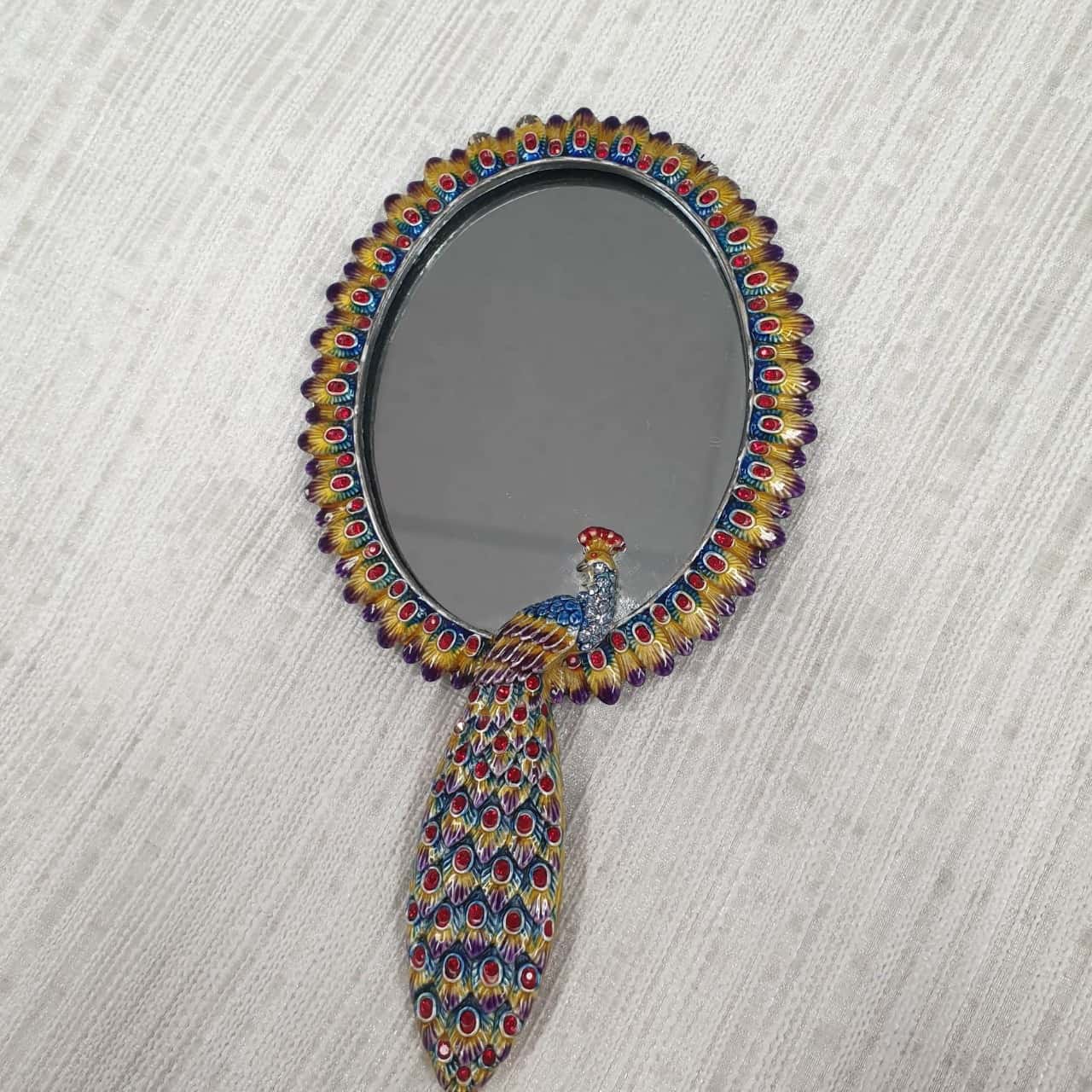 Small Enamel Peacock & Photo Frame Hand Mirror with Red Diamante Detail RRP 60.00(s)
