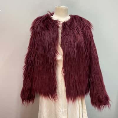 Lan Shifei Womens Maroon Size XXL Long Haired Faux Fur Coat Maroon 