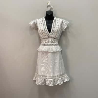  Aqua Womens  Size S Mini Dress White Lace
