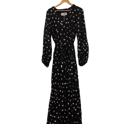 Veronika Maine Womens  Size 12 Maxi Dress Black  / Polka Dot / White 