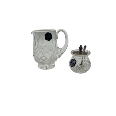 Stuart Crystal Creamer, Sugar Bowl and Spoon