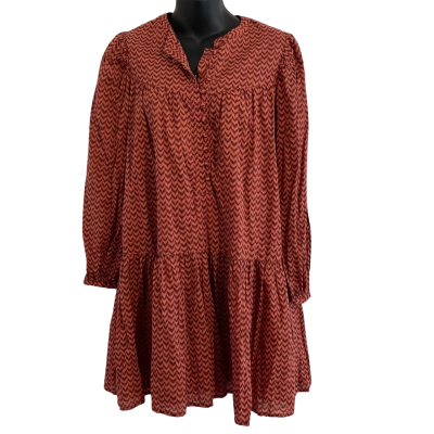 Steele Womens  Size S Long Sleeve Dress Brown / Coral Pattern
