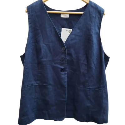 New With Tags SUSSAN Longline Navy Blue V Neck Linen Vest in Size 18