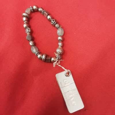 Eb & Ive arm candy elasticated beaded bracelet featuring polish Silvertone spaces and light blue beads