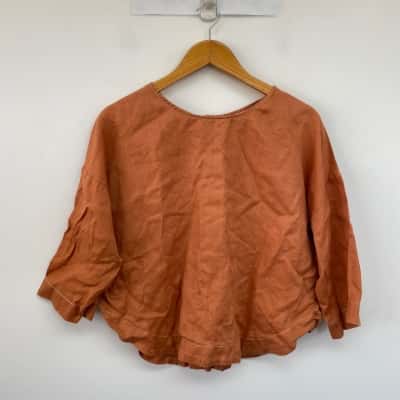 Gorman Orange Loose Fit Ramie Long Sleeve Button Back Shirt  Size 10 