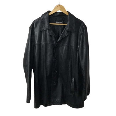 Politix Mens Size XXL Black Leather Button up Jacket   