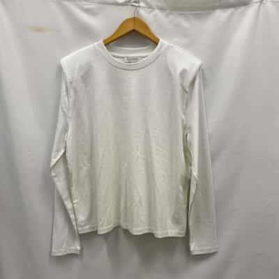 Witchery Women's Size XL Long Sleeve Stretch Top With Shoulder Pads White 