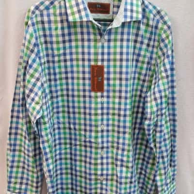  Mens James Tattersall Size L Long Sleeve Shirt Blue / Checked 