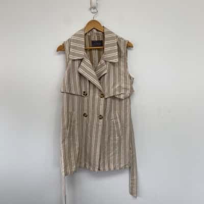 Mirrou Beige Striped Sleeveless Button Detail Mini Dress  Size 12 